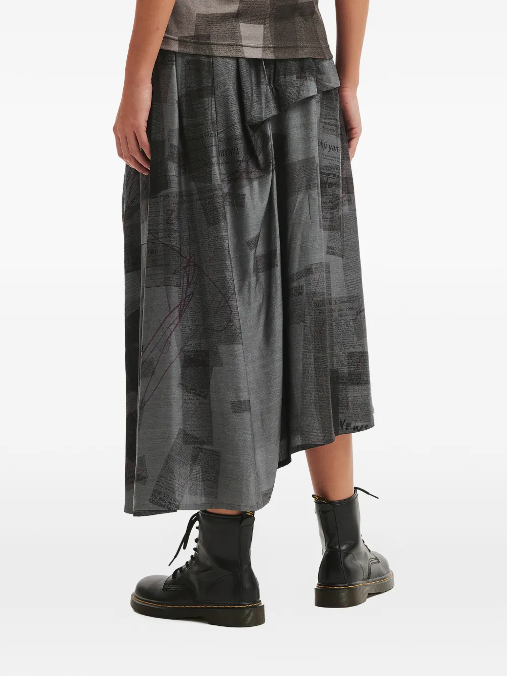  Y's Newspaper-print Skirt - Grey 