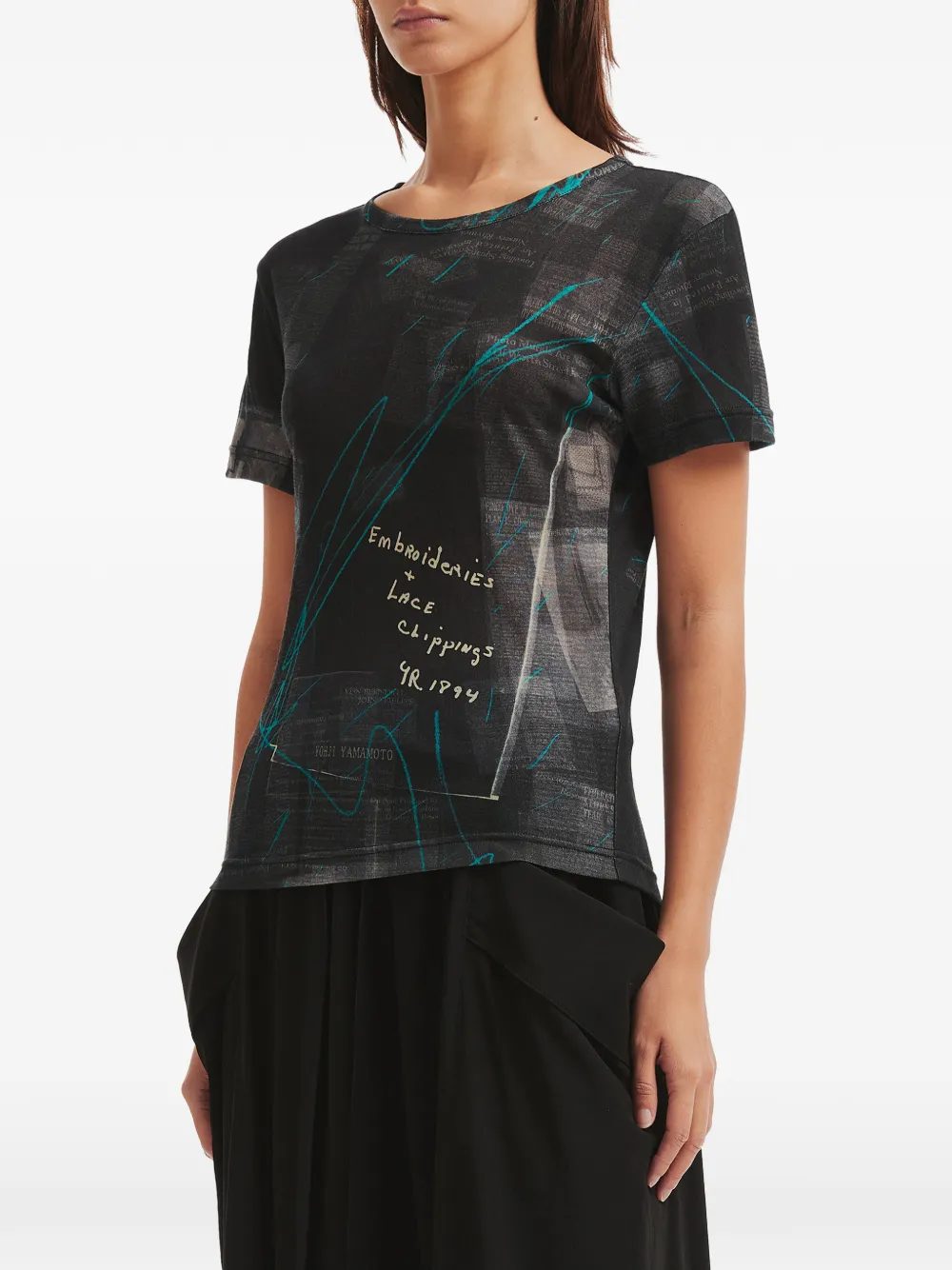 Y's T-shirt met print en ronde hals Zwart