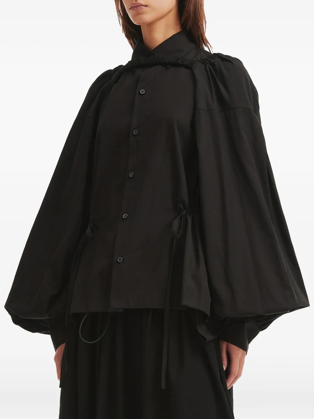  Yohji Yamamoto Balloon-sleeve Drawstring Top - Black 
