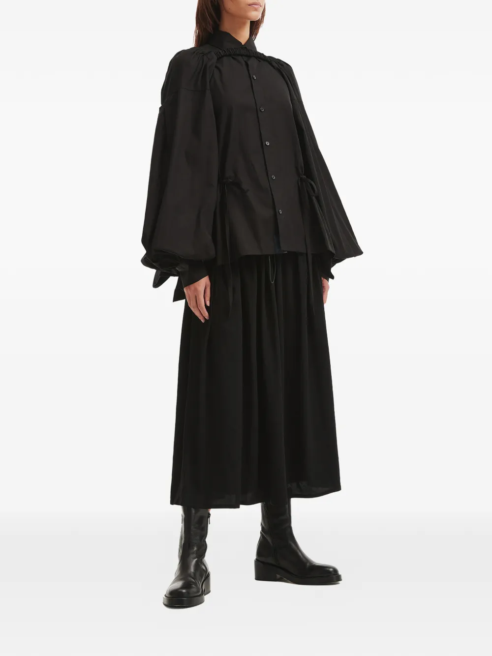 Yohji Yamamoto balloon-sleeve drawstring top - Zwart