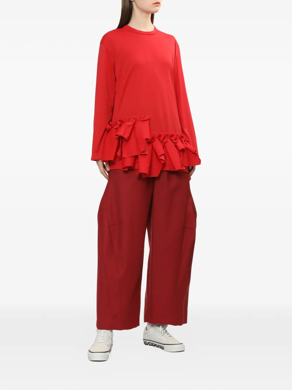 Comme Des Gar&ccedil;ons Comme Des Gar&ccedil;ons ruffled long-sleeve top - Rood
