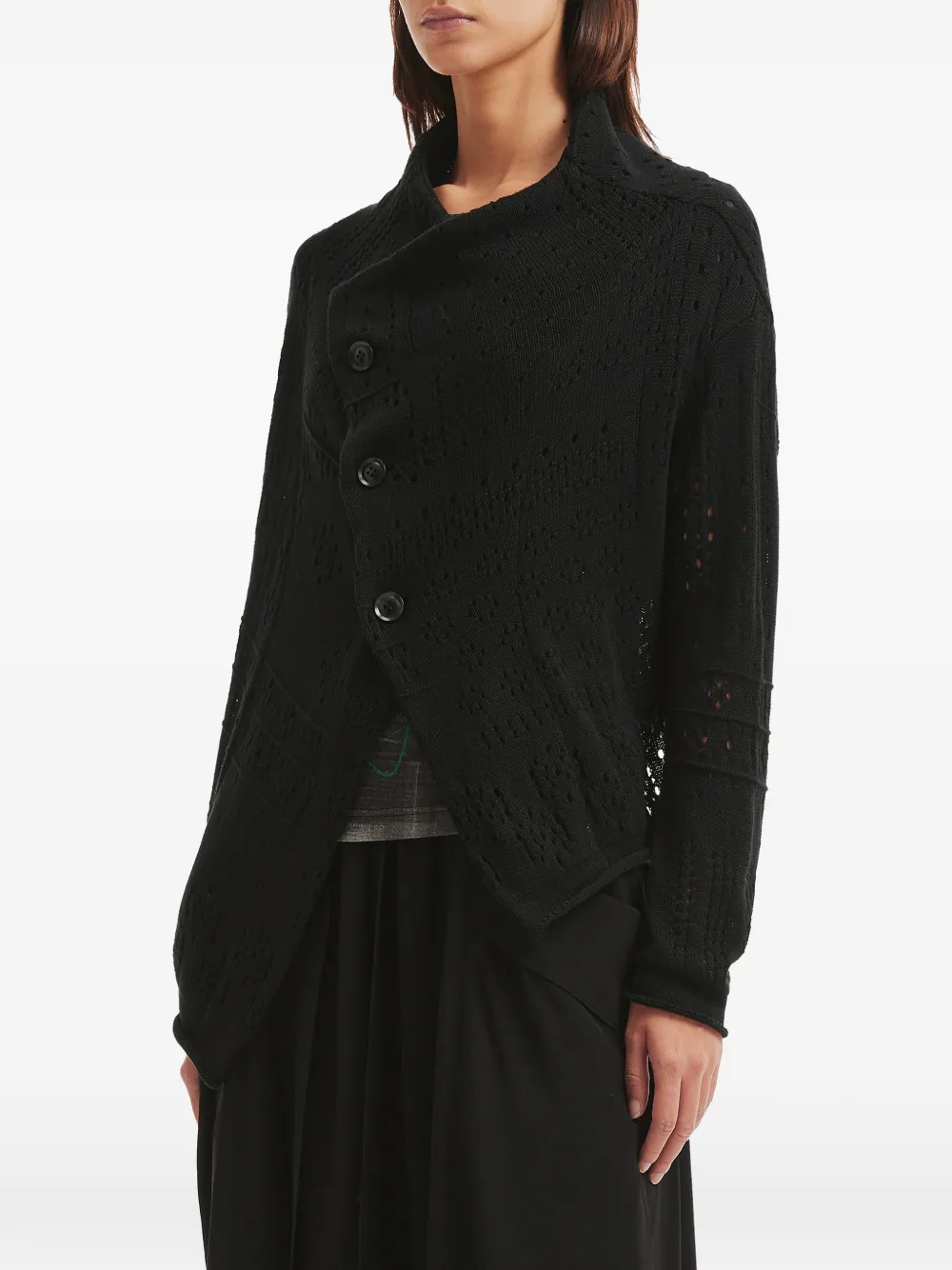  Y's Buttoned Asymmetrical Cardigan - Black 