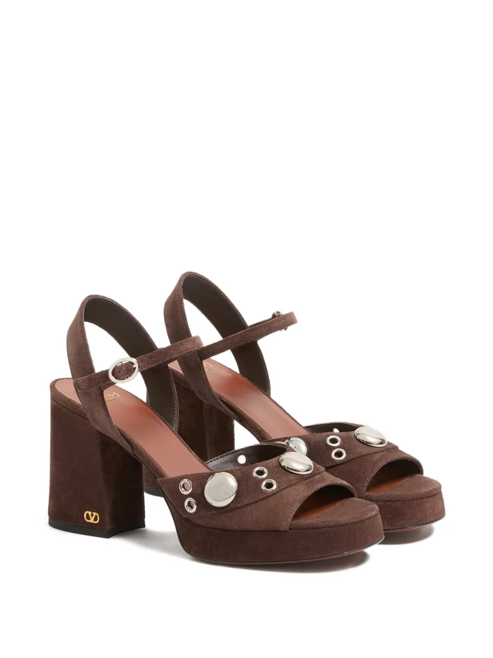 Valentino Garavani Leren Nellcôte sandalen met plateauzool studs en ringlets Bruin