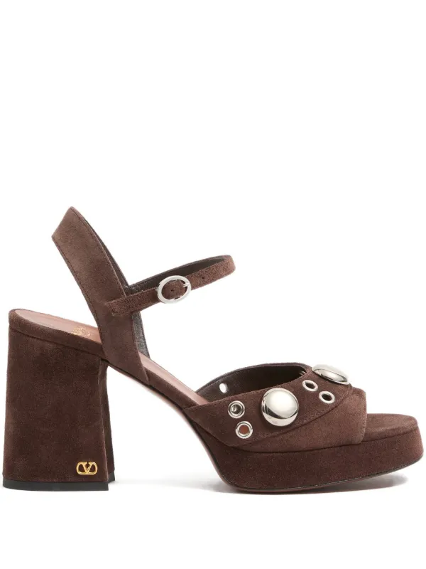 Valentino Garavani Nellcôte Platform Sandals in Split Leather 90mm in Brown