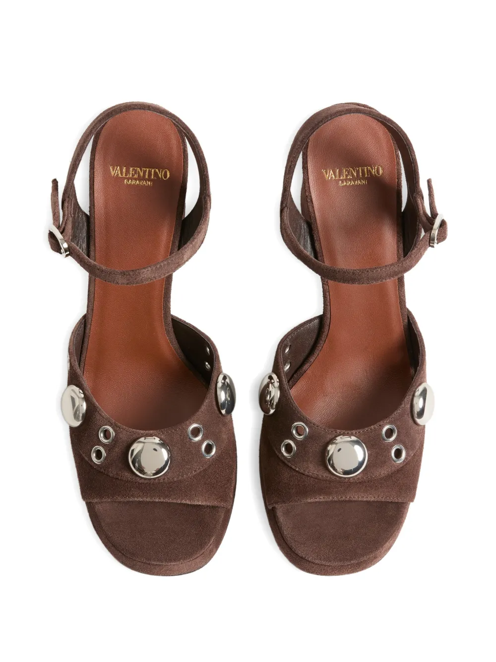 Valentino Garavani Leren Nellcôte sandalen met plateauzool studs en ringlets Bruin
