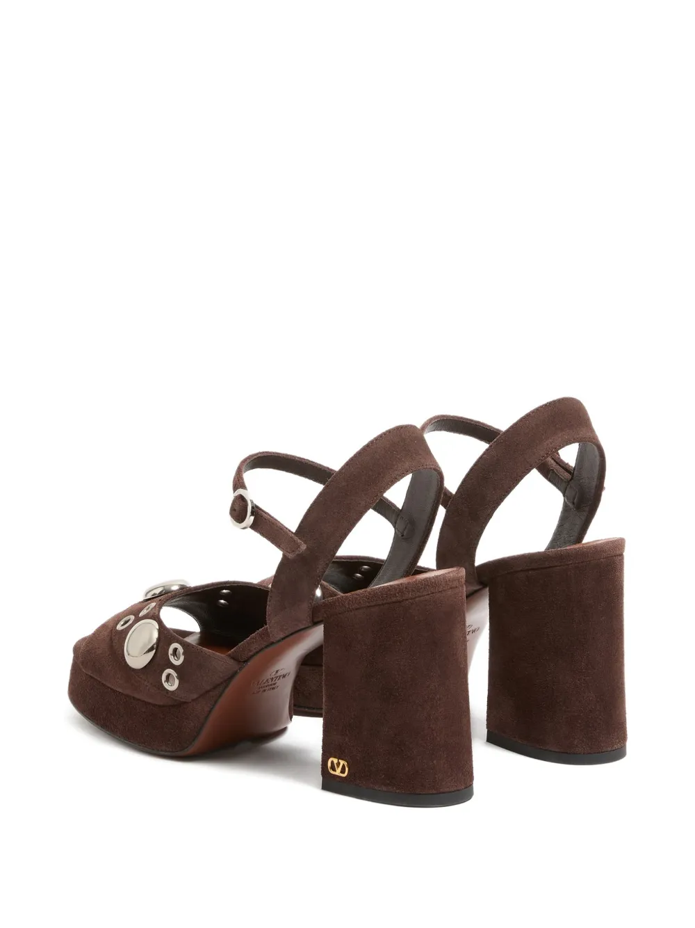 Valentino Garavani Leren Nellcôte sandalen met plateauzool studs en ringlets Bruin