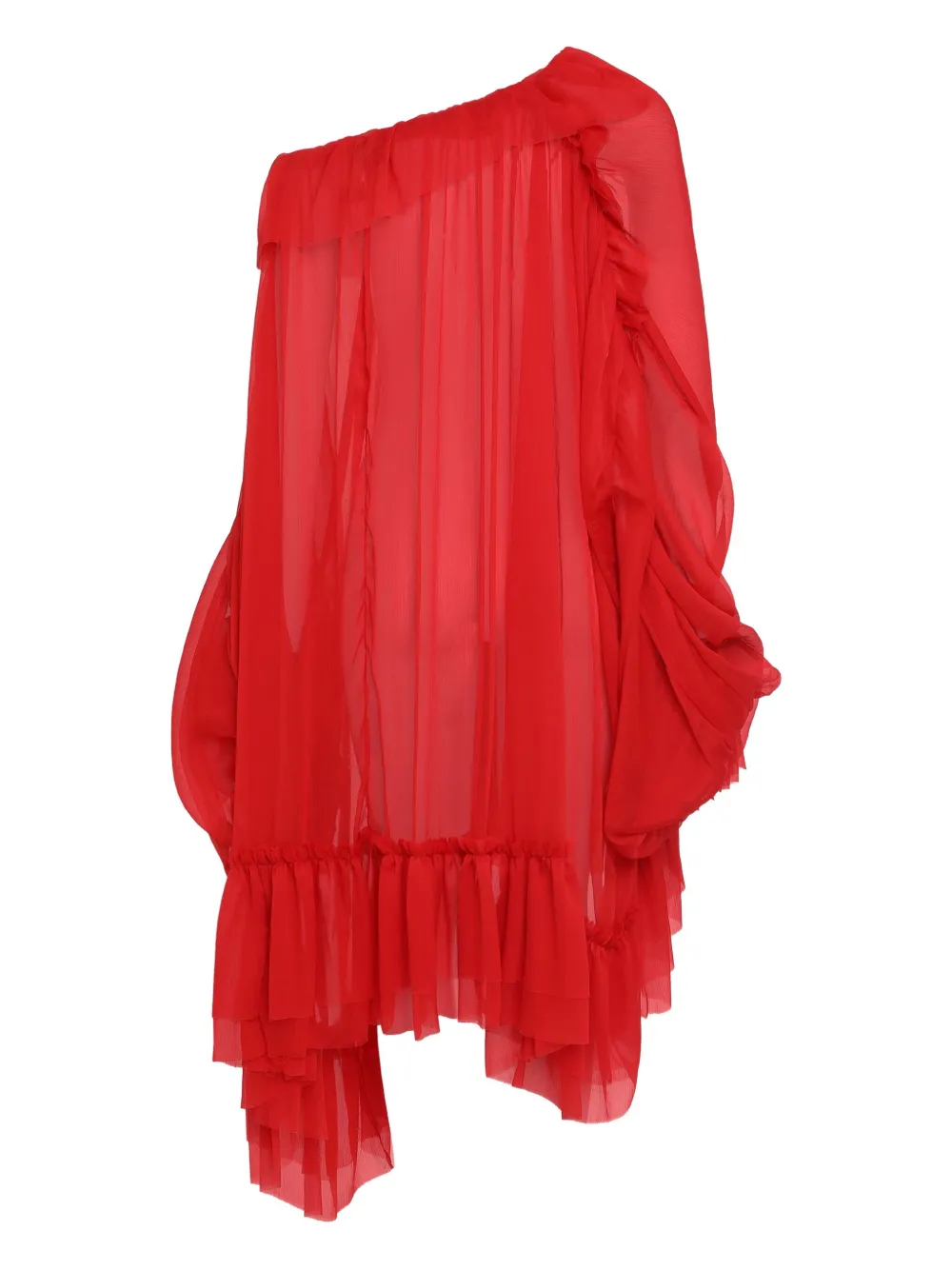 Les Filles D'eva Oversized Silk Shirt With Ruffles In Red