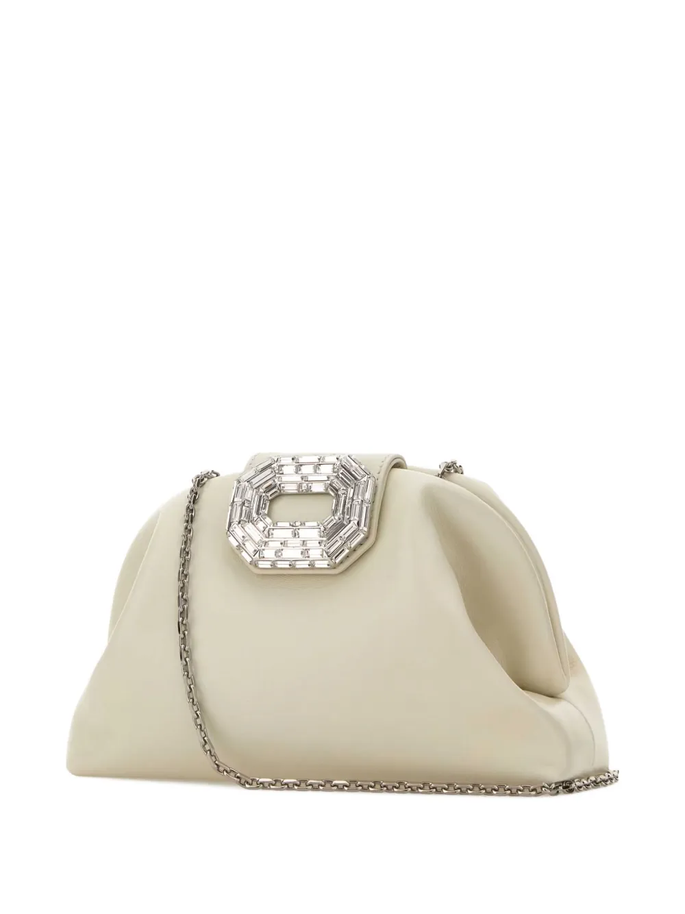 Amina Muaddi Women Ivory Nappa Leather Camelia Clutch In White