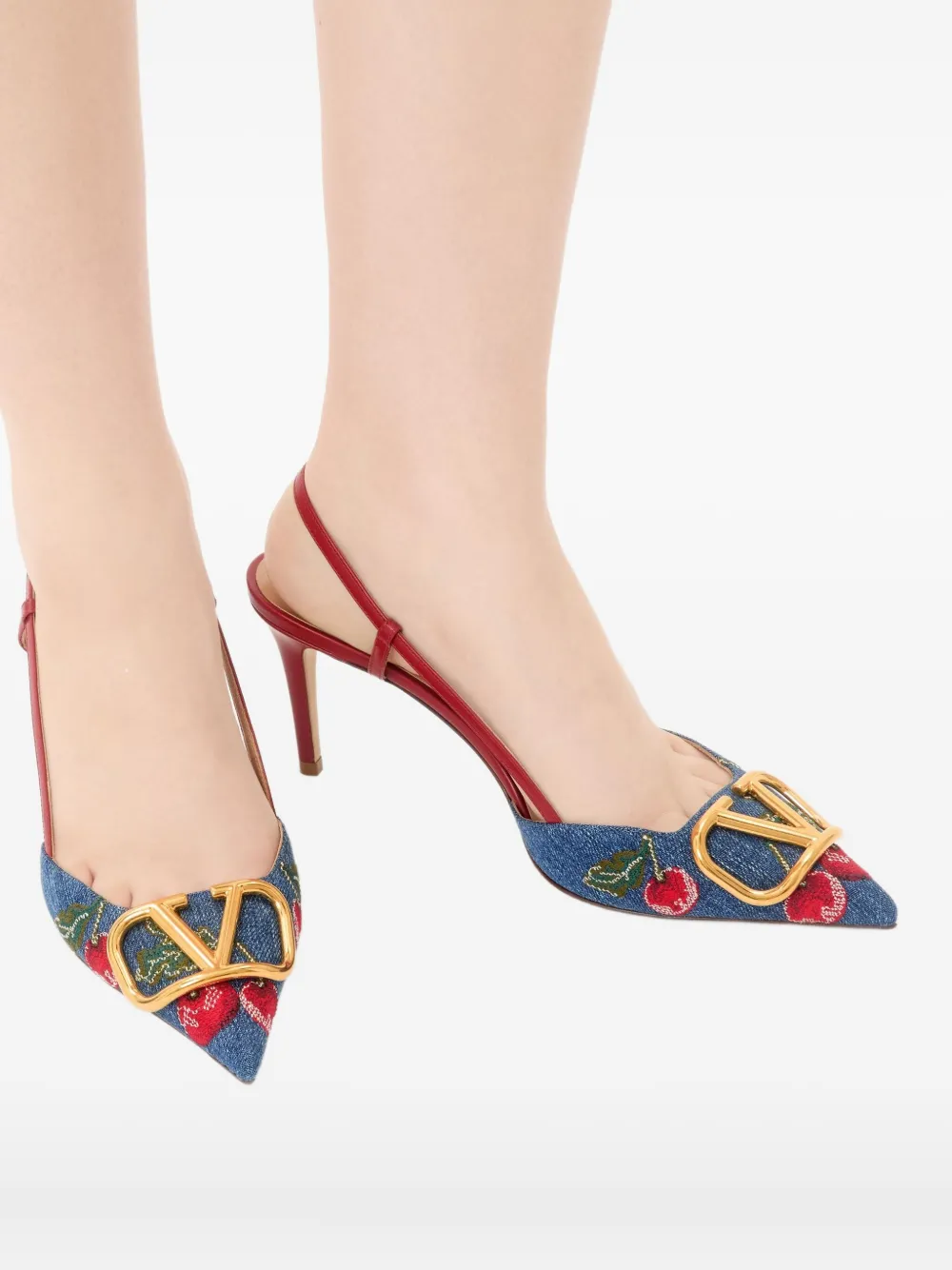 Valentino 80mm Cherryfic-embroidery Slingback-detailed Heeled Pumps In Multi
