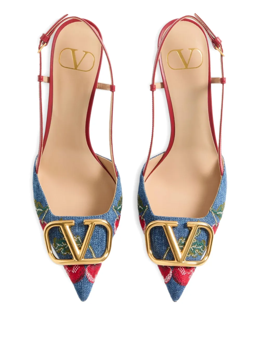 Valentino 80mm Cherryfic-embroidery Slingback-detailed Heeled Pumps In Multi