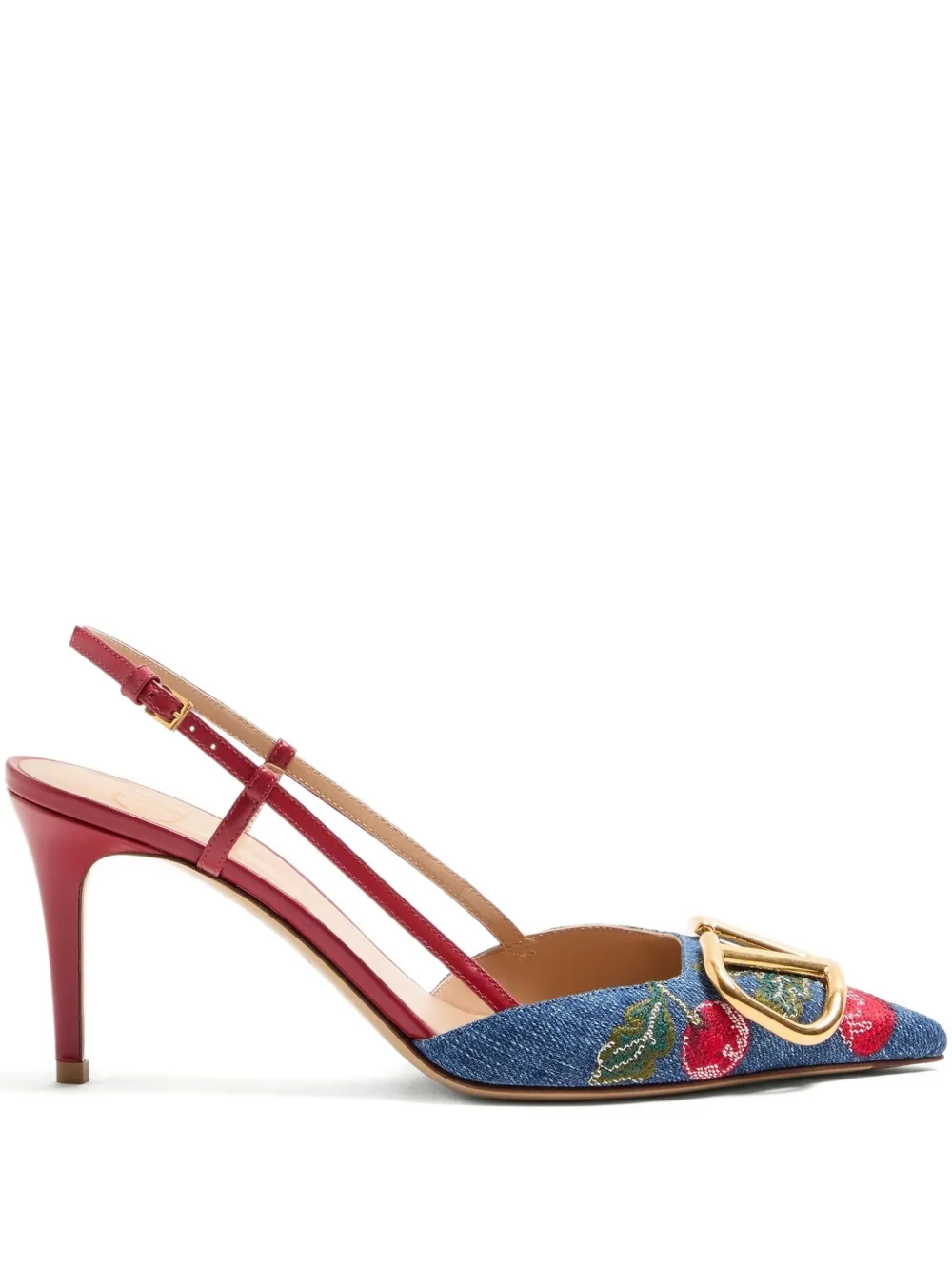 Valentino 80mm Cherryfic-embroidery Slingback-detailed Heeled Pumps In Multi