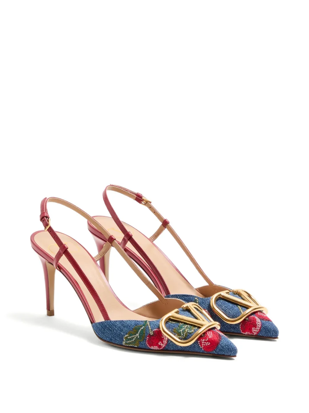 Valentino 80mm Cherryfic-embroidery Slingback-detailed Heeled Pumps In Multi