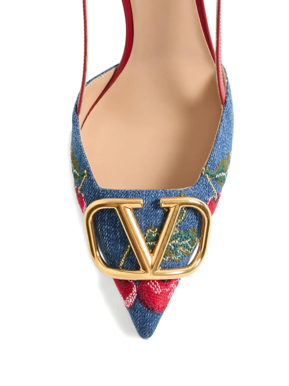 Valentino 80mm Cherryfic-embroidery Slingback-detailed Heeled Pumps In Multi