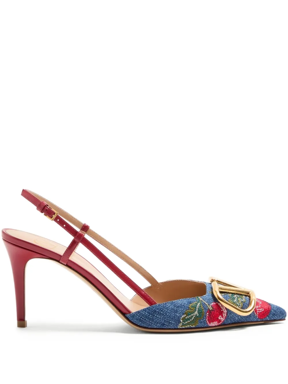 Valentino Garavani 80 mm slingback pumps met Cherryfic-borduurwerk Blauw