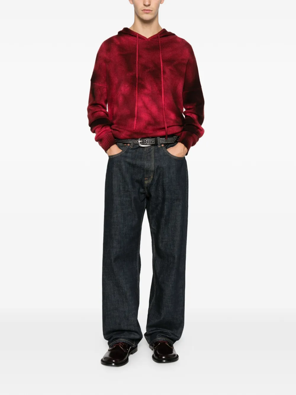 Pre-owned A.n.g.e.l.o. Vintage Upcycling Hooded Tie-dye Sweater In Red