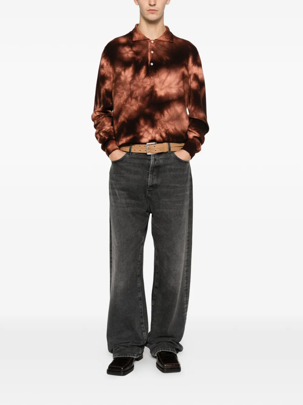 Pre-owned A.n.g.e.l.o. Vintage Upcycling Tie-dye Collared Sweater In Brown