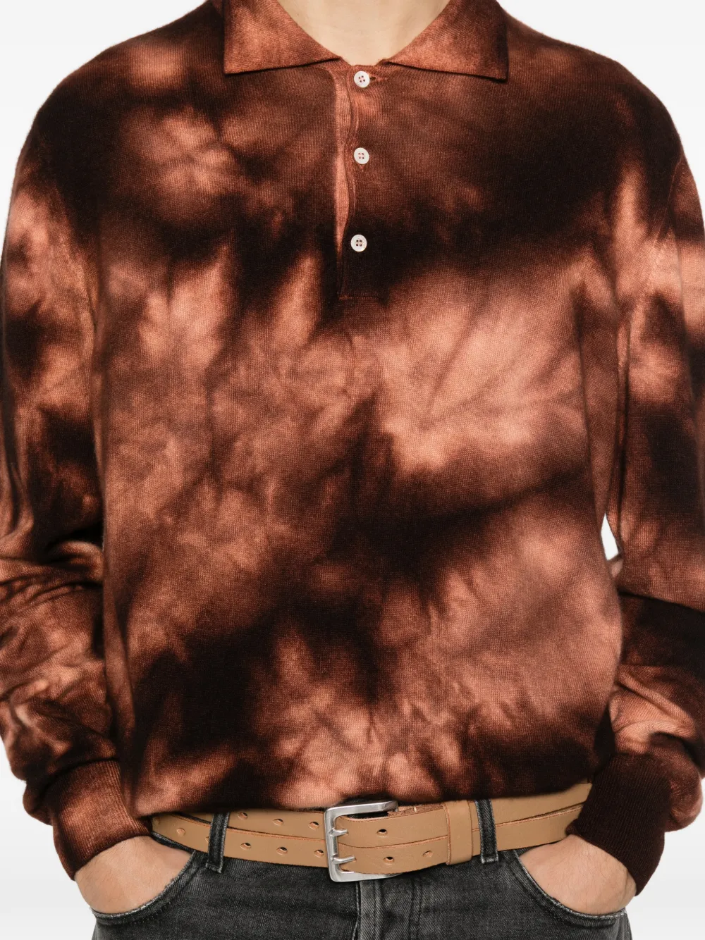 Pre-owned A.n.g.e.l.o. Vintage Upcycling Tie-dye Collared Sweater In Brown