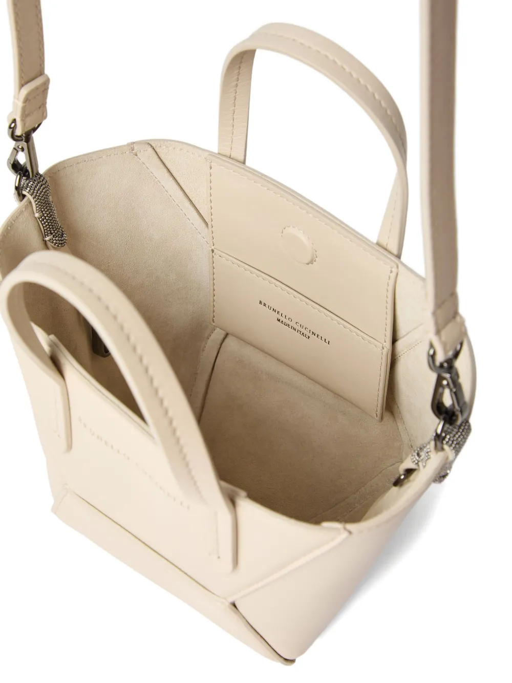 Brunello Cucinelli Calfskin Mini Bc Duo Bag In Neutral