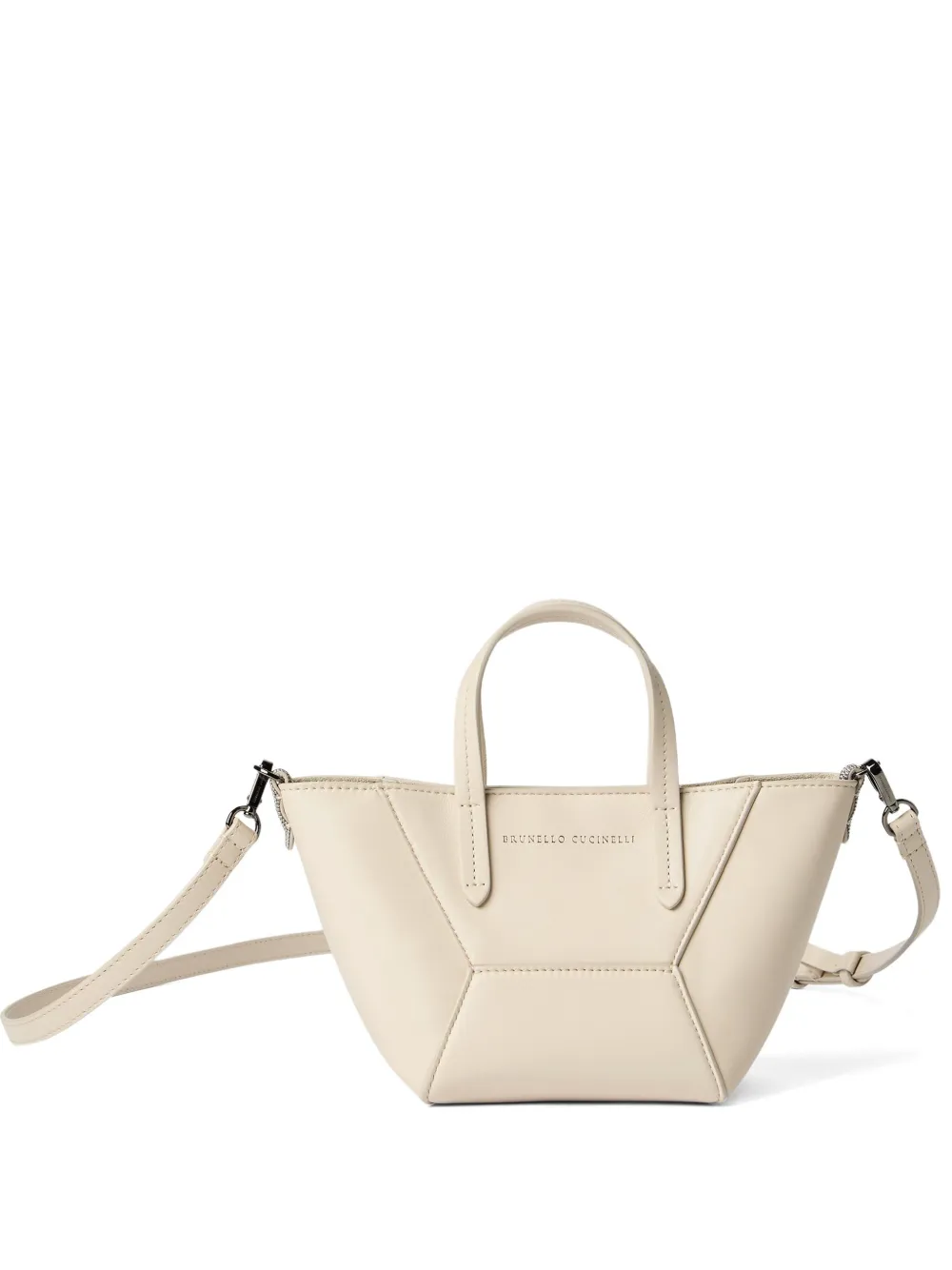 Brunello Cucinelli Calfskin Mini Bc Duo Bag In Neutral