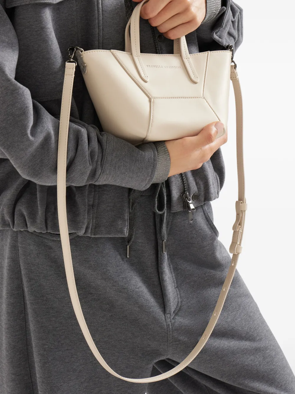 Brunello Cucinelli Calfskin Mini Bc Duo Bag In Neutral