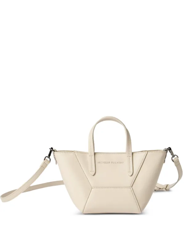 Brunello Cucinelli Mini BC Duo Leather Tote Bag in Neutrals