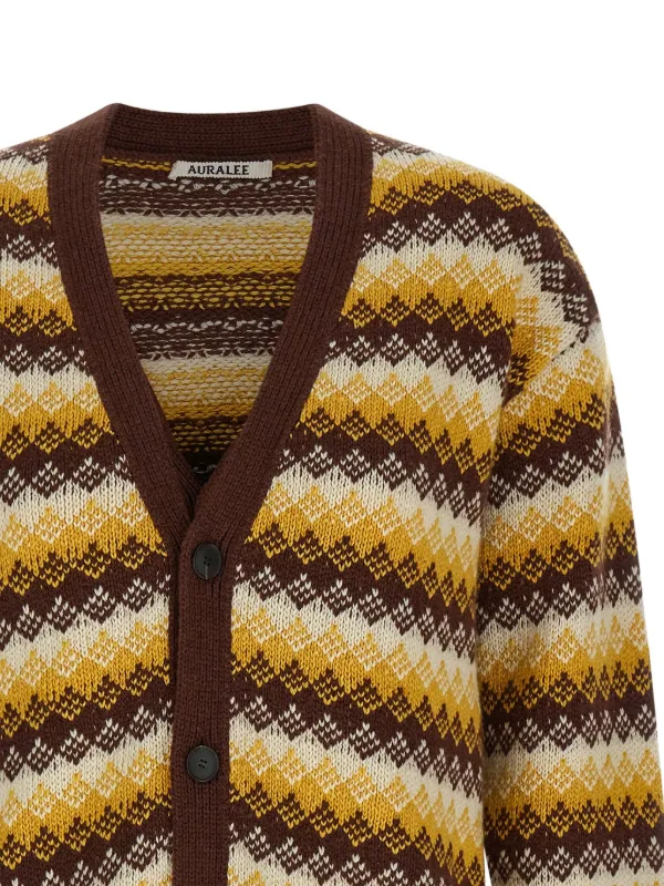 Auralee patterned-jacquard Cardigan | Red | FARFETCH