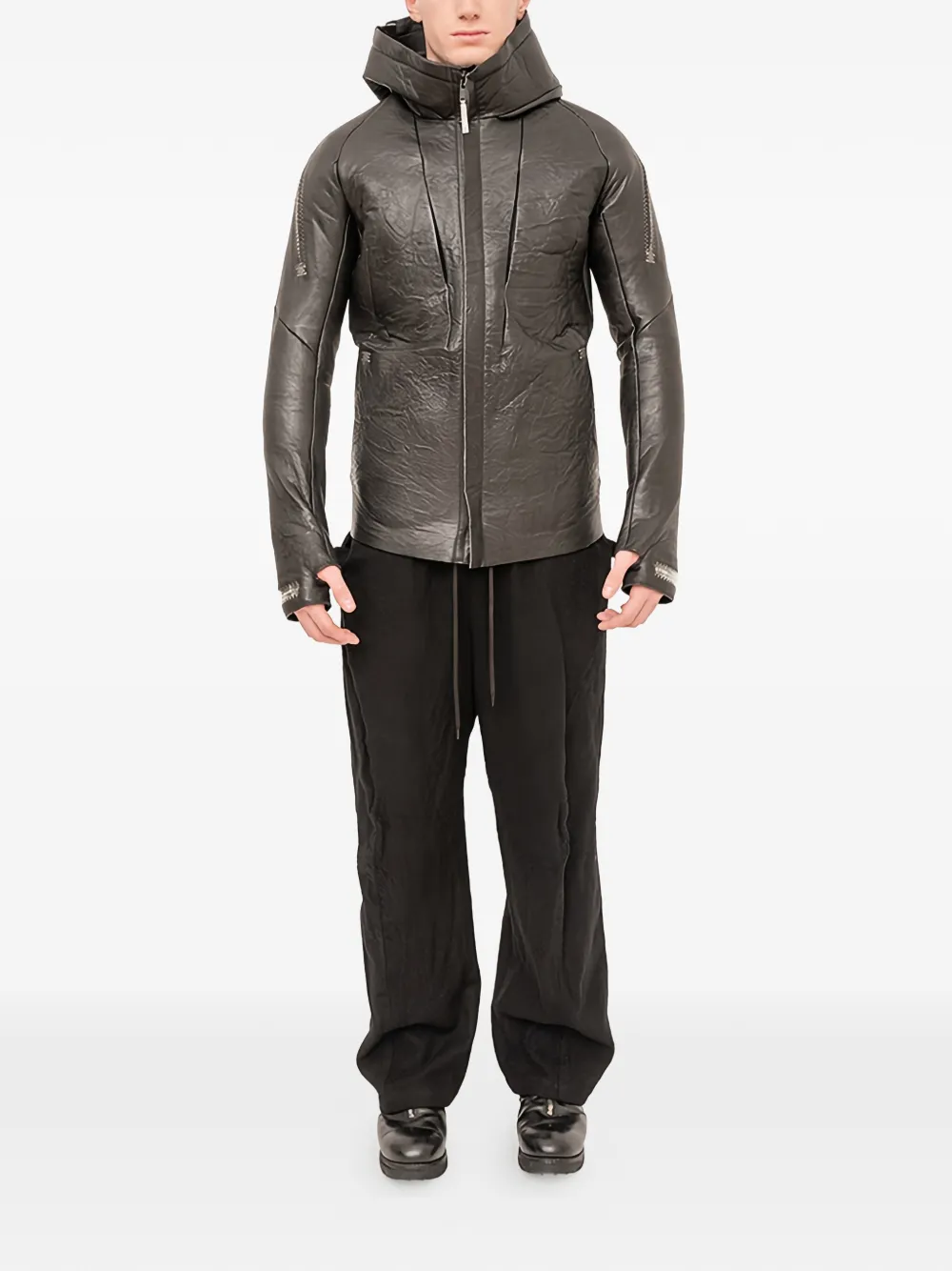 Isaac Sellam Experience Malfeiteur Hooded Zip-up Leather Jacket In Black