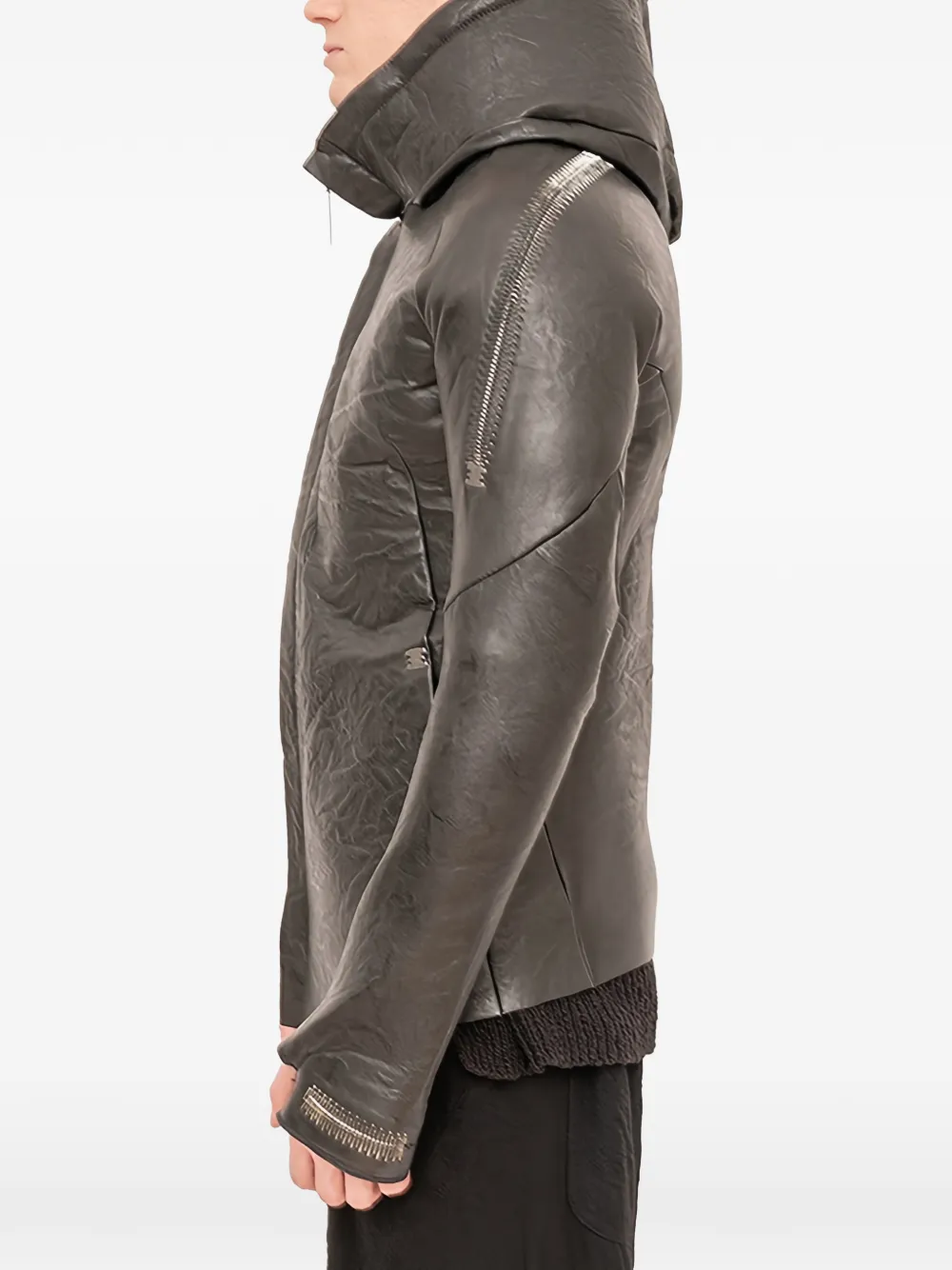 Isaac Sellam Experience Malfeiteur Hooded Zip-up Leather Jacket In Black