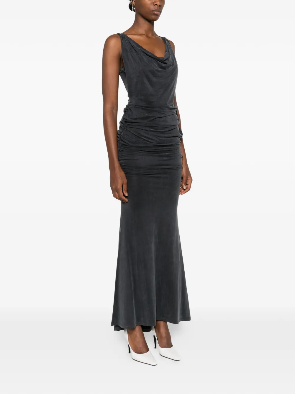 Vivienne Westwood Liz gesmockte maxi-jurk met col Grijs