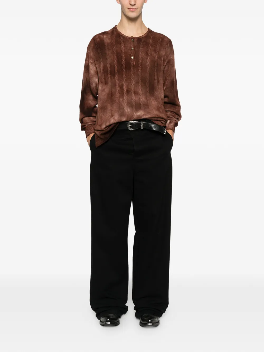 Pre-owned A.n.g.e.l.o. Vintage Upcycling Angelo Vintage Upcycling Cable-knit Buttoned Sweater In Brown