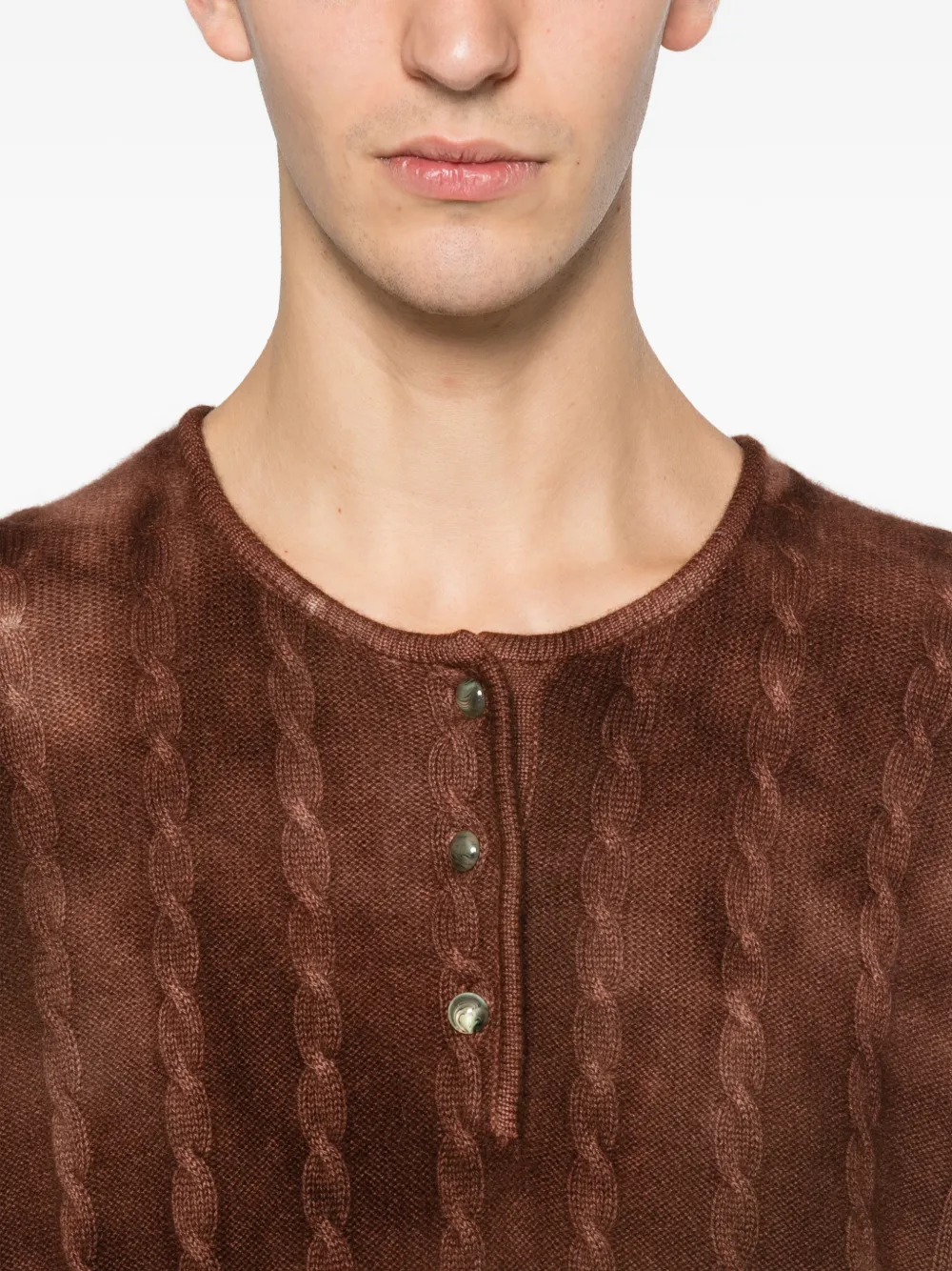 Pre-owned A.n.g.e.l.o. Vintage Upcycling Angelo Vintage Upcycling Cable-knit Buttoned Sweater In Brown