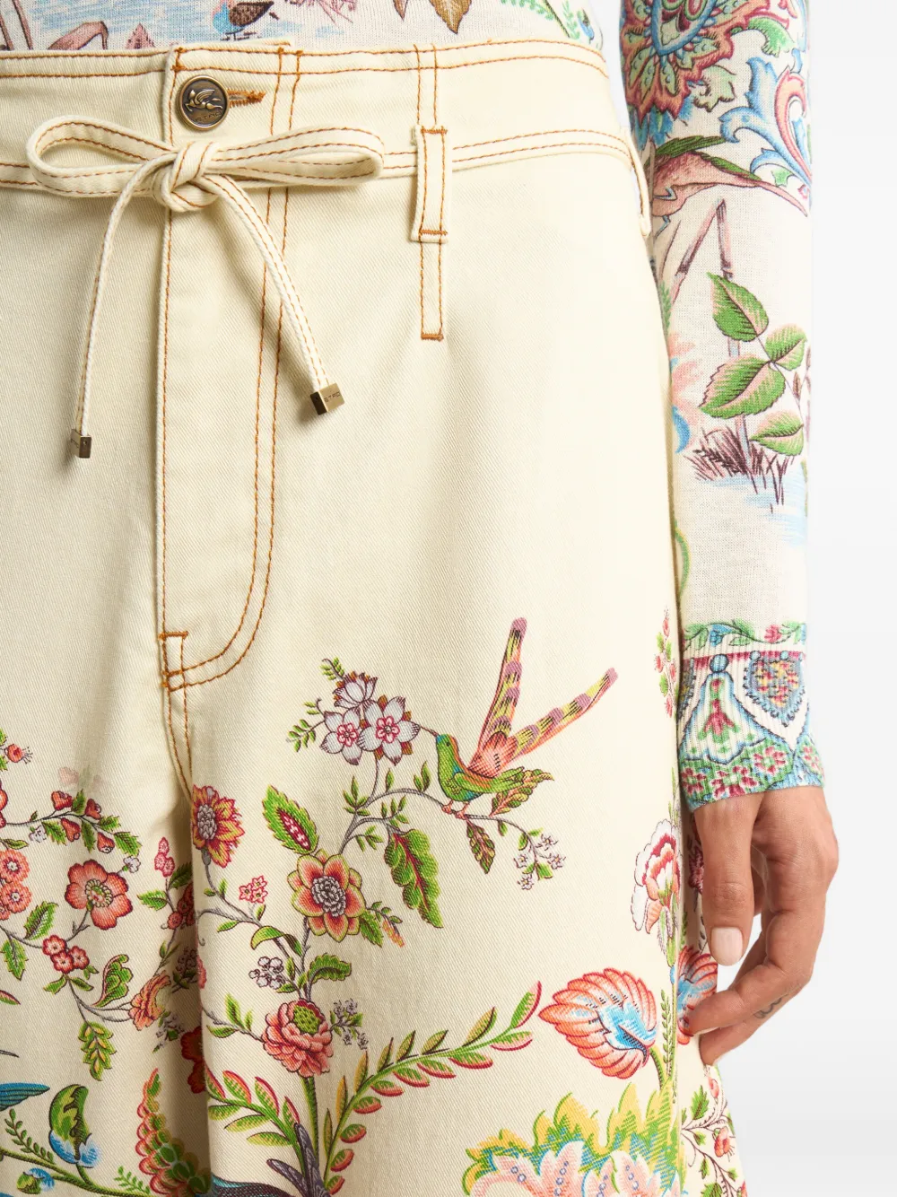 ETRO Denim jeans met wijde pijpen en bloemen-print Beige