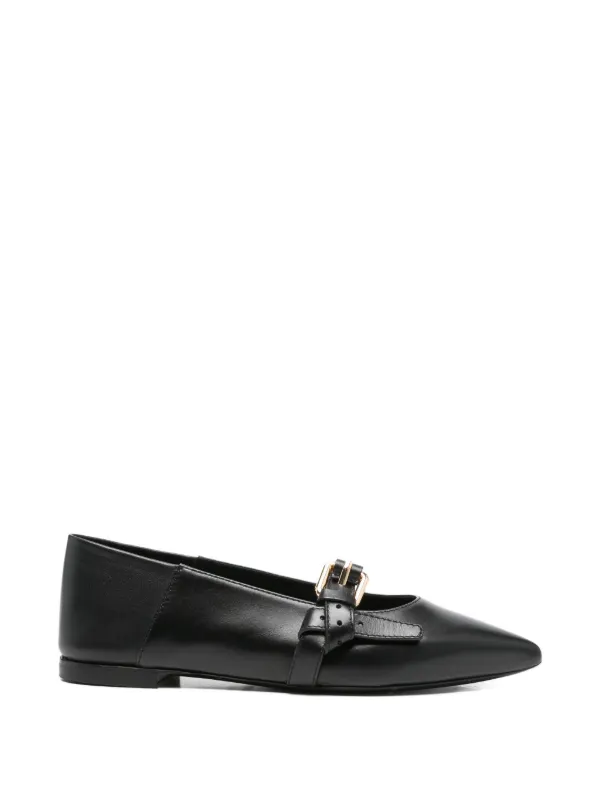 Moschino Buckle Strap Ballet Flats in Black