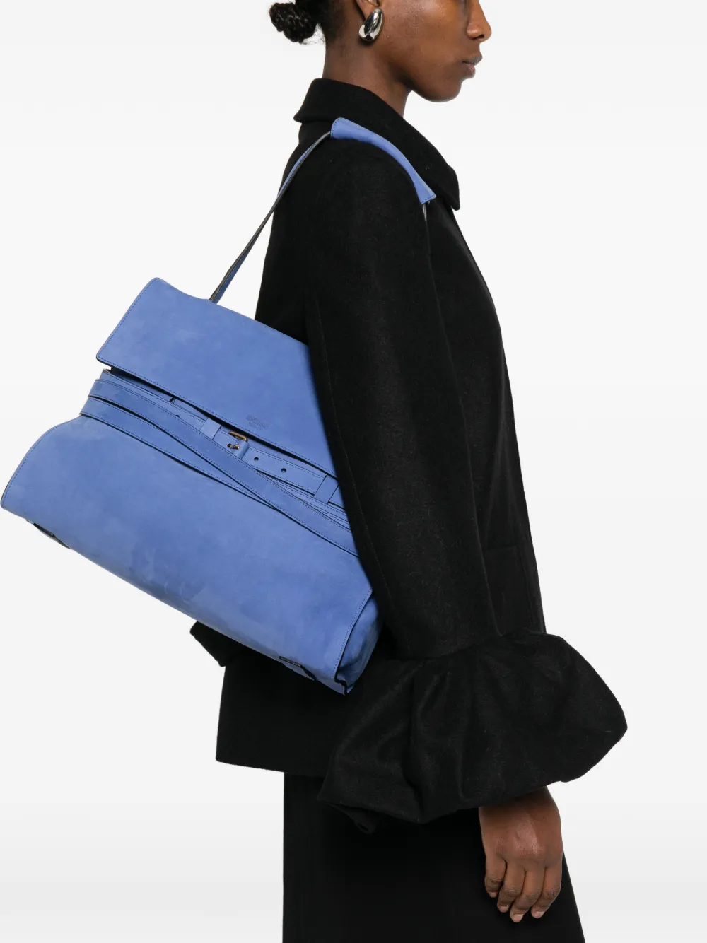 Moschino logo-detail buckle shoulder bag - Blauw