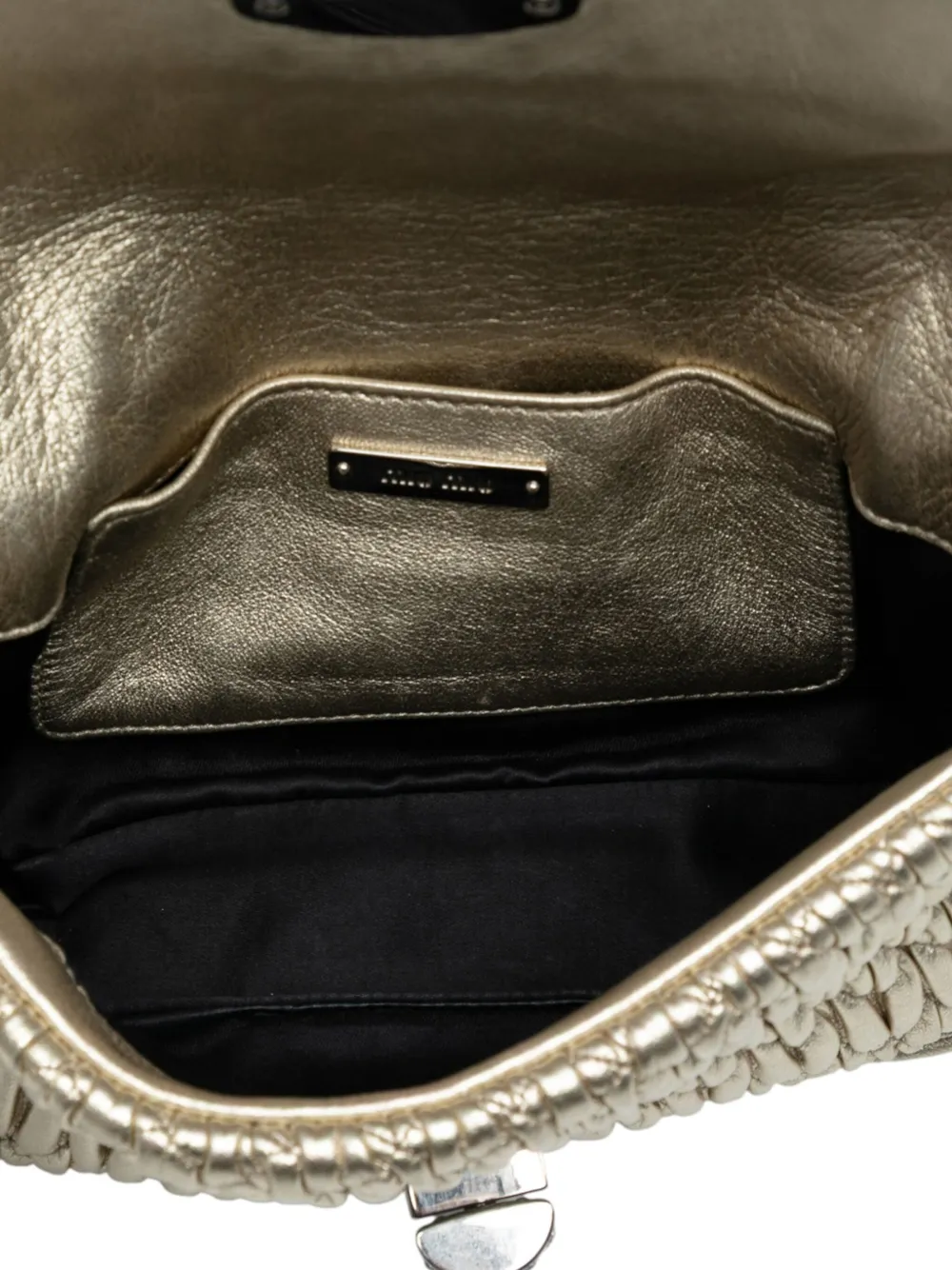 Pre-owned Miu Miu 2010-2025 Matelasse Nappa Crystal Chain Satchel In Gold