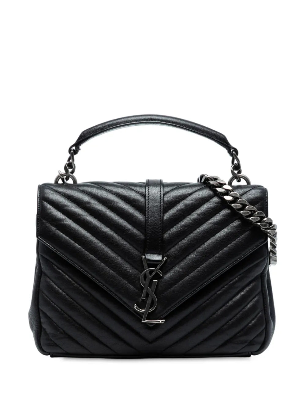 Saint Laurent Pre-Owned 2016 Medium Quilted Chevron Sheepskin College satchel | Black | Image 1