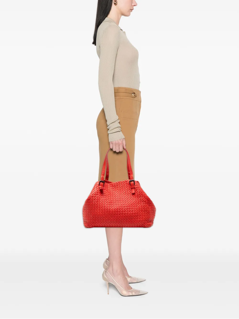 BOTTEGA VENETA Pre-owned 2012-2025 Large Nappa Intrecciato Cesta Tote Bag In Red