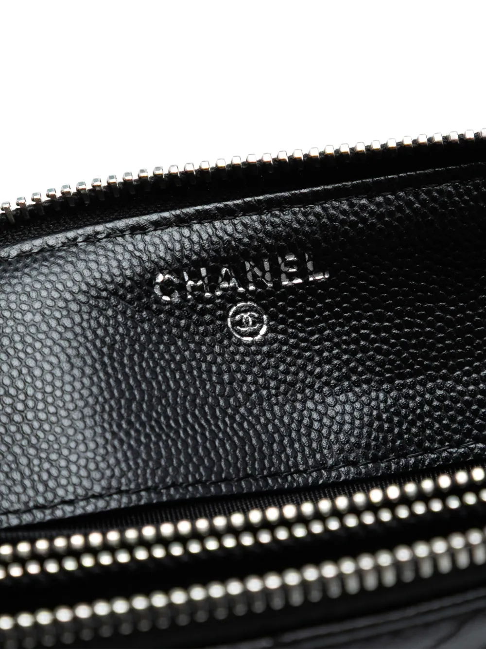 Pre-owned Chanel 2016-2017 Cc Chevron Caviar Zip Clutch Bag In Black