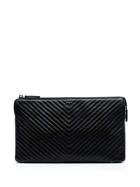 CHANEL Pre-Owned 2016-2017 CC Chevron Caviar Zip clutch bag