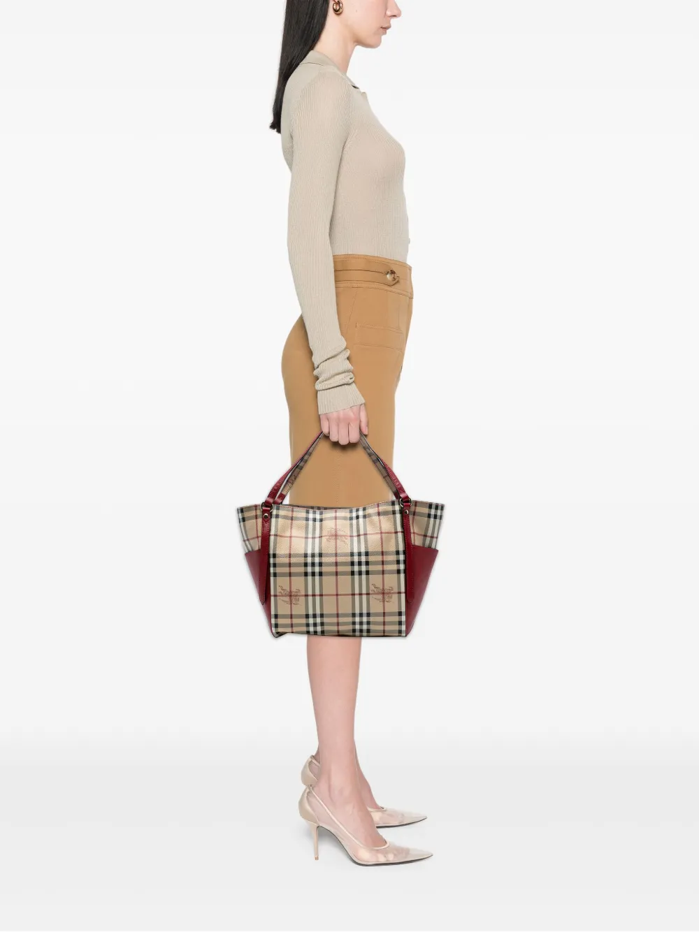 BURBERRY Pre-owned 2000-2017 Small Leather Trimmed Haymarket Check Coated Canvas Canterbury Tote Bag In Brown