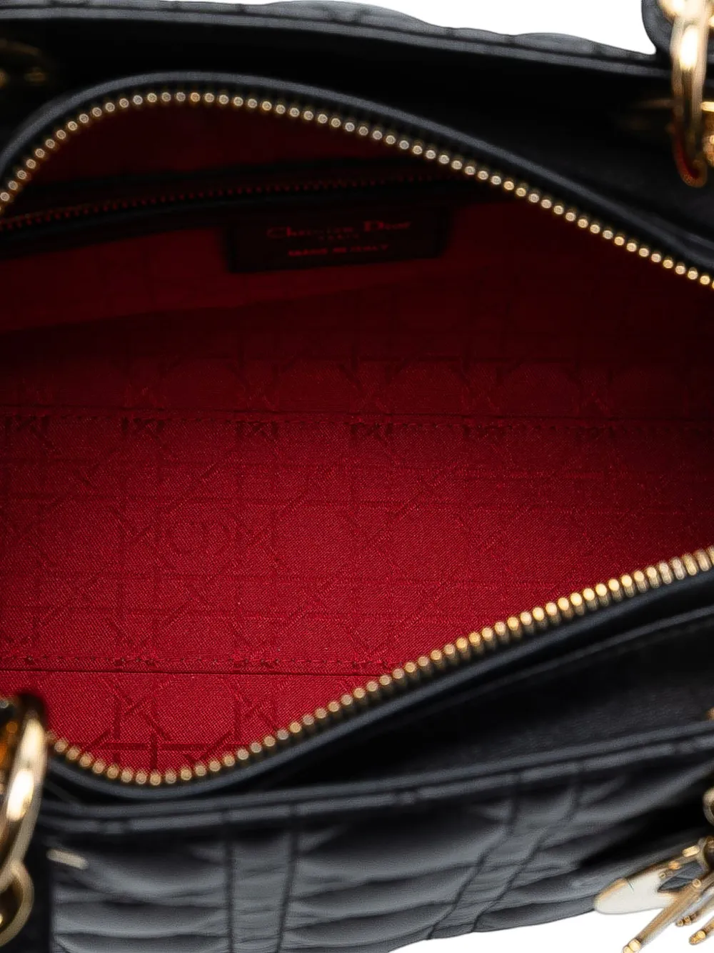 Pre-owned Dior 2014 Large Lambskin Cannage Lady  Satchel In Black