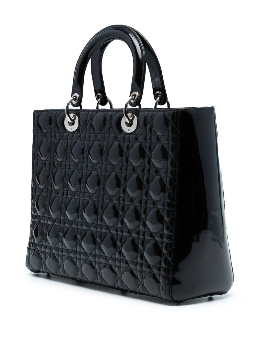 DIOR Pre-owned 2012 Large Patent Cannage Lady Satchel In Black