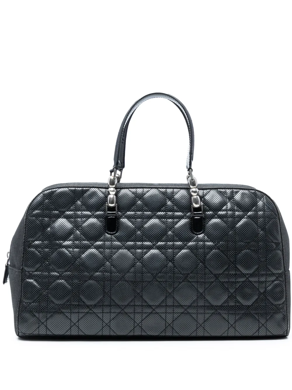 Pre-owned Dior 2001 Perforated Lambskin Cannage And Denim Malice Handbag In Black