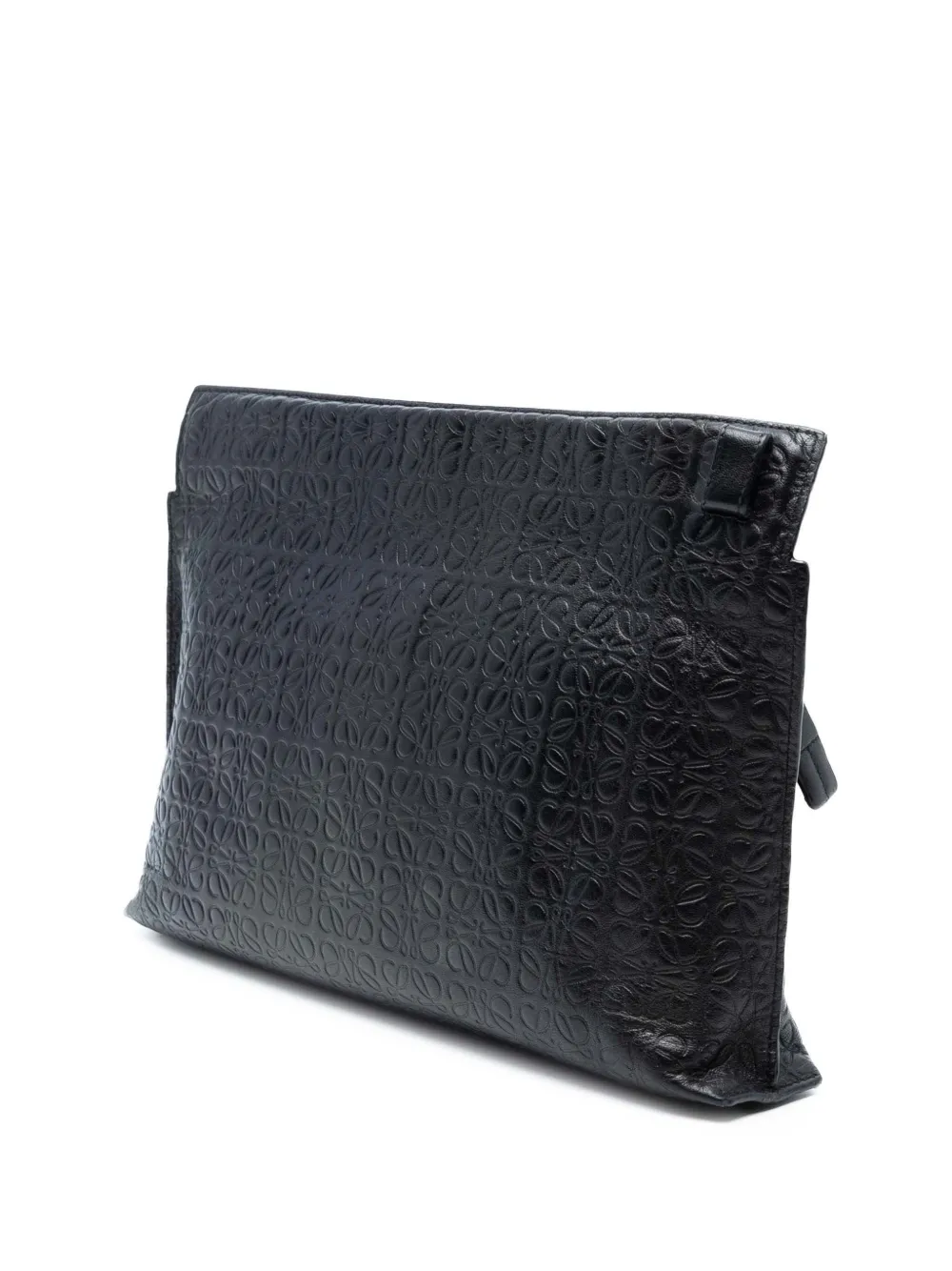 Pre-owned Loewe 2010-2024 Embossed Leather Anagram Repeat T Clutch Bag In Black