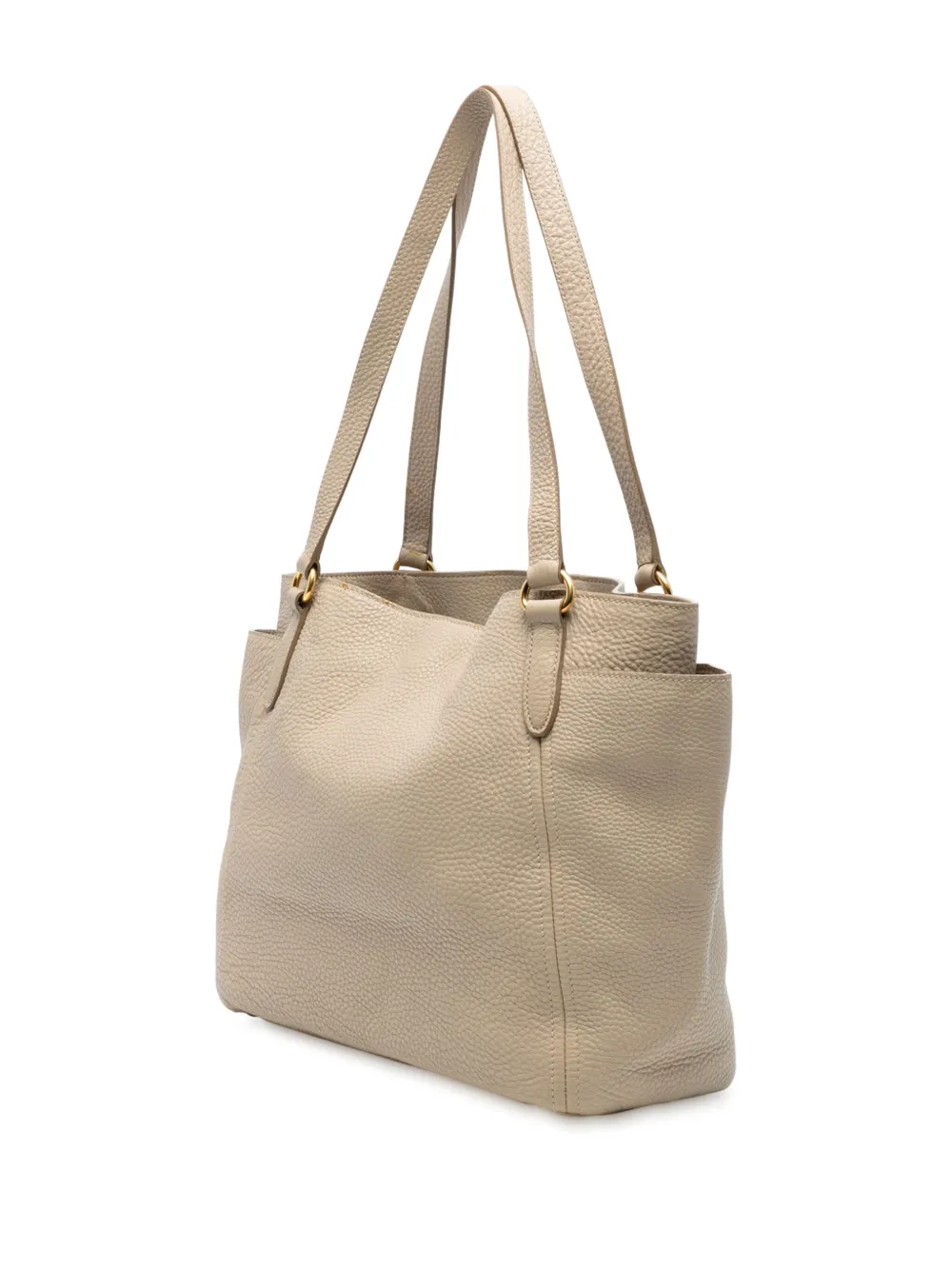 Pre-owned Prada 2000-2025 Vitello Daino Double Pocket Tote Bag In Brown