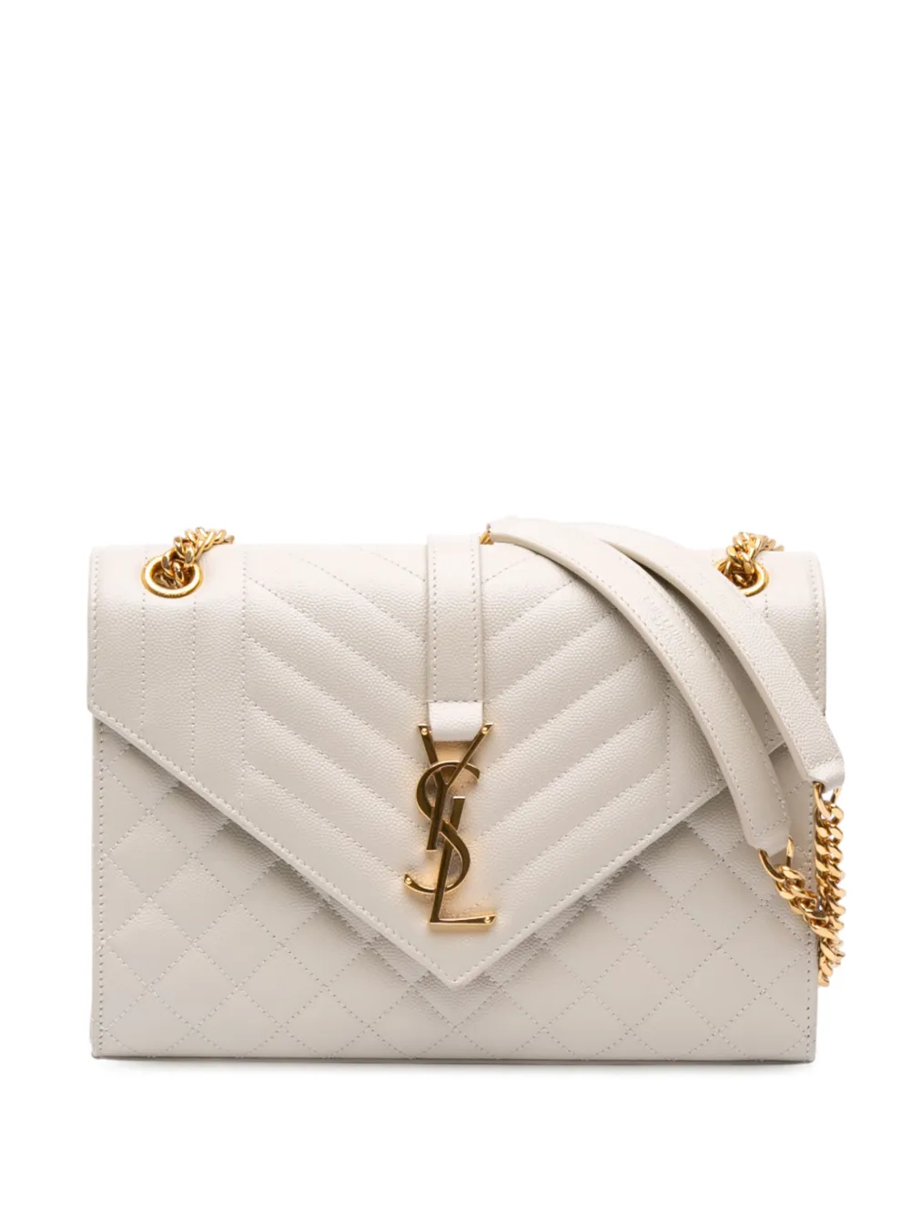 Saint Laurent Pre-Owned 2022 Medium Grain De Poudre Triquilt Monogram Envelope Bag shoulder bag | White | Image 1