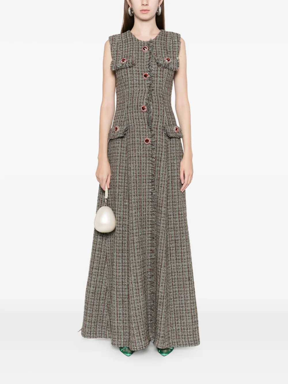 Miau By Clara Rotescu Embellished Maxi Dress In Brown