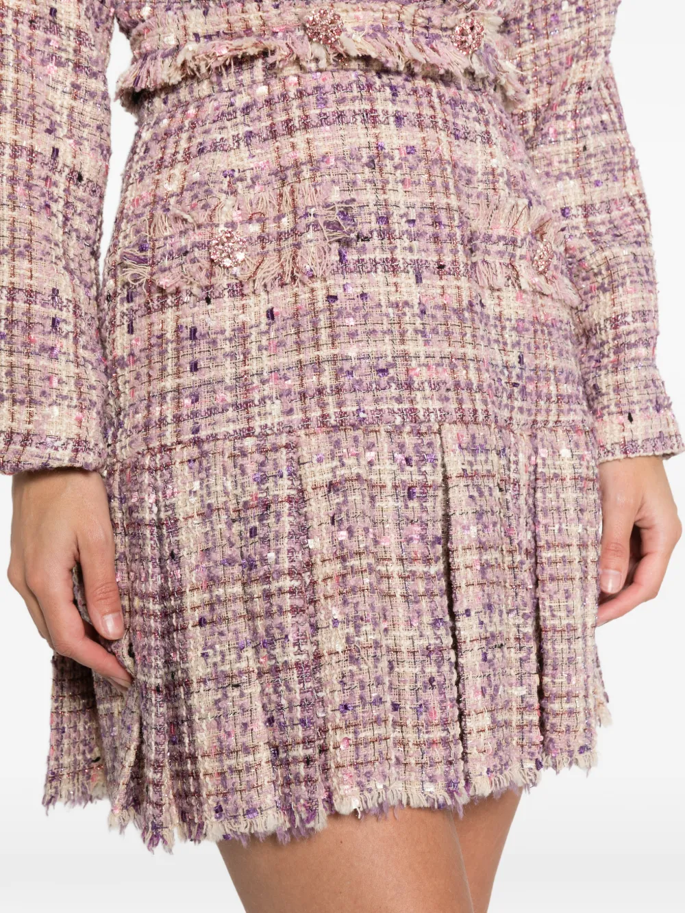 Miau By Clara Rotescu Kade Pleated Frayed Mini Skirt In Pink