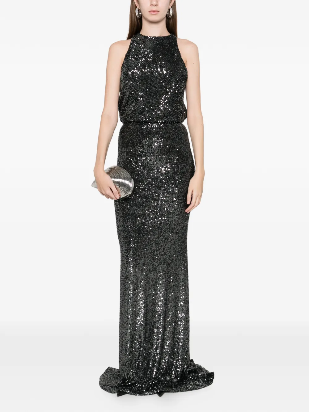 Miau By Clara Rotescu Sequinned Maxi Dress In Black
