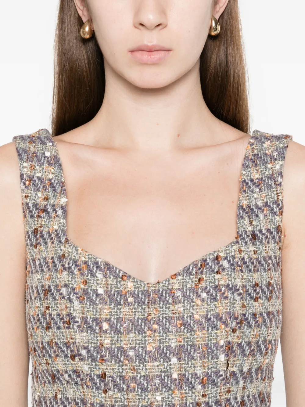 Miau By Clara Rotescu Tweed Maxi Dress In Gray